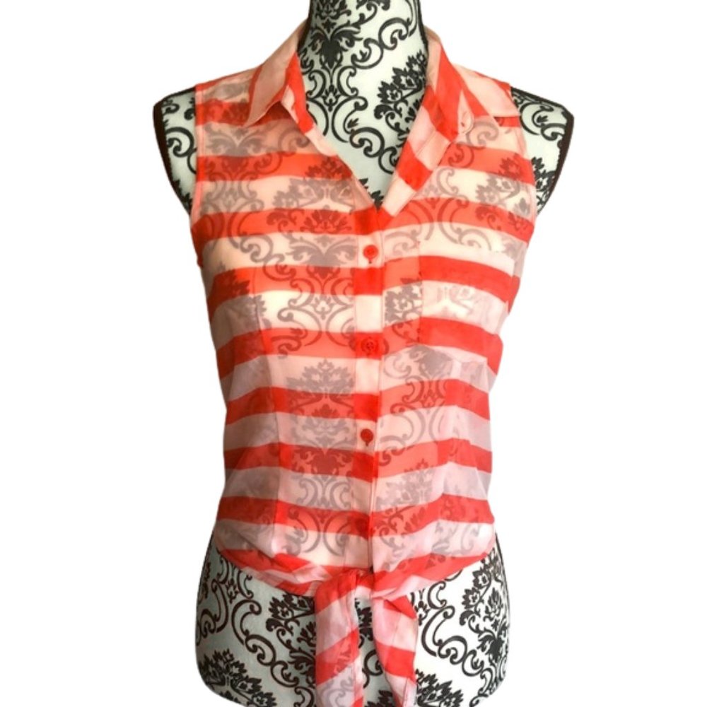 NWOT Pink & White Striped Sleeveless Tie Blouse